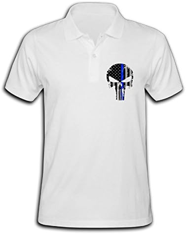 Men's Thin Blue Line The Punisher Logo Solid Short Sleeve Pique Polo Shirt White US Size L