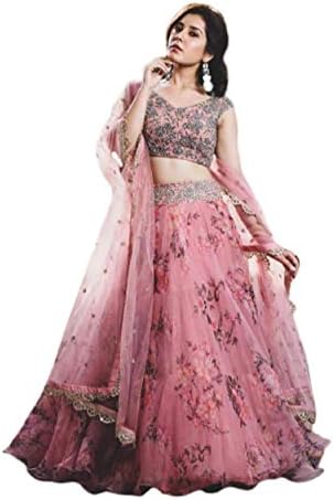 RK International Women's Embroidered Semi-Stitched Lehenga Choli (Pink, Free Size)