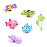Wonderful-Buying Pack of 6 Baby Wind-Up Bathing Swimming Shower Toy Clockwork ,Turtule, Shark, Hippo Random Color