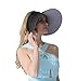 CACUSS Women's Summer Sun Hat Large Brim Visor Adjustable Velcro Packable UPF 50+ (Black Flower)