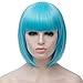 Short Bob Wigs Blue Wig for Women with Bangs Straight Synthetic Wig Natural As Real Hair 12''with Wig Cap BU027BL