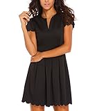 Alegouz Women V Neck Sweet Scallop Pleated Skater Dress