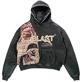 Sudiup Y2K Hoodie Gothic Casual Alphabet Blast Print Pattern Skull Fashion Hoodie Men Harajuku Men Clothing