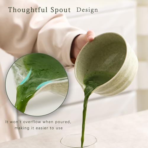 Japanese Matcha Set, Matcha Bowl with Spout and Coaster, Matcha Whisk and Holder, Sifter, Scoop, Spoon, Cleaning Brush,10 Pcs Complete Ceramic Matcha Kit