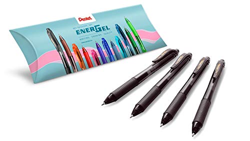 Pentel Energel X BL107, rullo inchiostro gel retrattile punta media 0,7 mm, nero, confezione da 4
