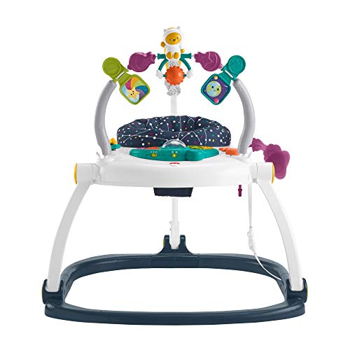 fisher-price astro kitty spacesaver jumperoo, centro de actividades para bebés con temática espacial con asiento ajustable, luces, música y juguetes interactivos