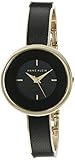 Anne Klein Women's AK/1232BKGB Black and Gold-Tone Bangle Watch with Black Leather Insert