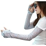 Lace Outdoor Sunscreen Clothing Women Gloves Breathable Sun Protective Sleeves-Gray