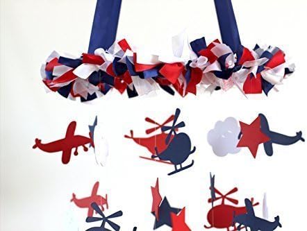 Airplane & Helicopter Nursery Mobile in Navy, Red & White