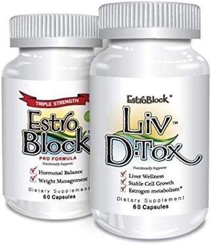 Estroblock PRO Triple Strength & Liv-D'Tox - 2 Item Natural Acne Supplement Bundle - 120 Capsules Total - 60 Capsules Each Bottle