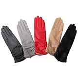 WARMEN Classic Leather Ruched Evening Dress Winter Gloves Fleece Lined