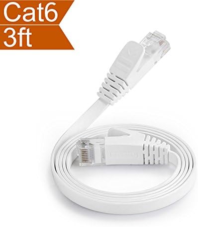 CelerCable - Flat Ethernet Cable Cat6 3ft with Snagless RJ45 Connectors, Slim Short Network Cable Flat Cat 6 Ethernet Patch Cable, Internet Patch Cable Computer Networking Cord, 3 Feet (White)