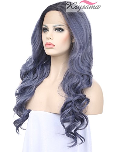 K'ryssma® Women's Ombre Purple Dark Roots Long Wavy Synthetic Wigs Tone  Black/Purple Lace Front Wig For Party Heat Resistant Fiber Hair Half Hand