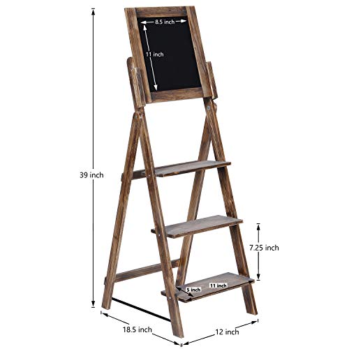 MyGift 3Tier Torched Wood Chalkboard Easel with Display Shelves