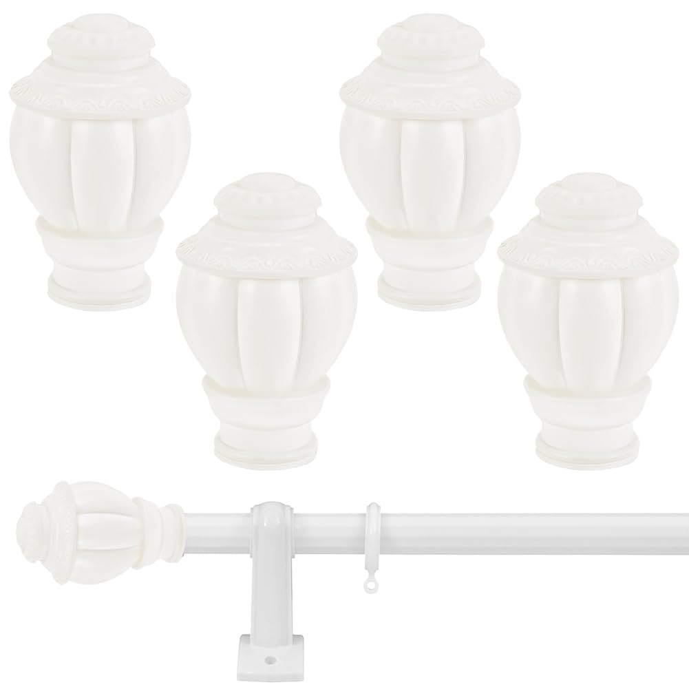 AHANDMAKER 4 Pcs Curtain Rod Caps Finials, Plastic Curtain Rod End Cap, Vintage Window Curtain Rod End Plug, Curtain Rod Covers Decorative Caps for 1.1Inch Outer Dia Curtain Rods, White