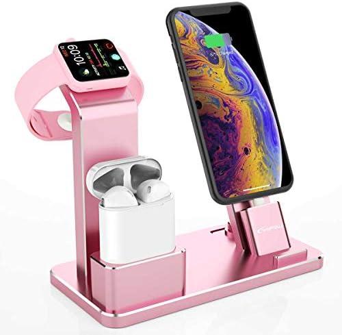 YoFeW Stand for Apple Watch Nightstand Mode Aluminum 4 in 1 AirPods Accessories Apple Watch Charging Dock Holder Stand for AirPods/iWatch Series 2/1/ iPhone 7/7 Plus /6s /6s Plus/iPad (Rose Gold)