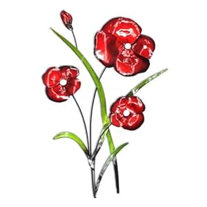 Amazon.com: Contemporary Red Poppy Bunch Metal Wall Art New: Home & Kitchen