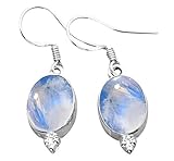12.00ctw, Genuine Rainbow Moonstone & 925 Silver Plated Dangle Earrings Made By Sterling Silver Jewelry