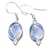 Genuine Rainbow Moonstone 925 Sterling Silver Overlay Handmade Dangle Hook Earrings Jewelry