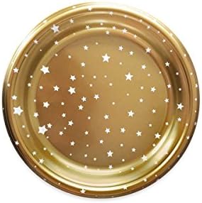 Christmas plastic plates with stars design - Star Collection - Color Gold - 18 cm - 6 units