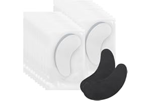 MEKUPEU 100 Pairs Hydrogel Under Eye Gel Patches Lint Free Eye Lash Pads Eyelash Extension Supplies Beauty Makeup Eye Mask Kit, Transparent/Black