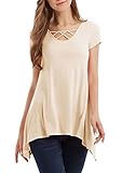 VESSOS Blouses Women's Lace Up Short Sleeve Blouse Top Shirts Tunic
