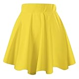 JNTworld Women Stretch high Waist Flared Plain Pleated mini skirt, S, yellow