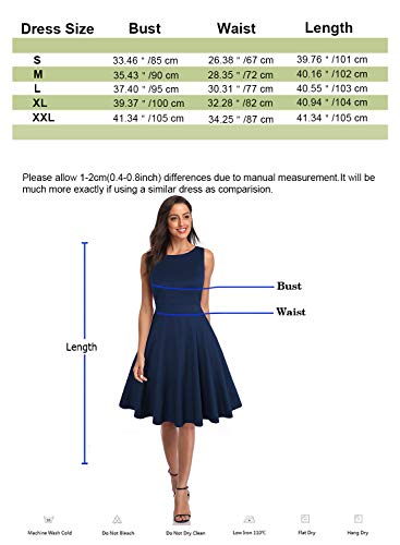 OWIN Women's Vintage 1950's Floral Spring Garden Rockabilly Swing Prom Party Cocktail Dress Navy Blue