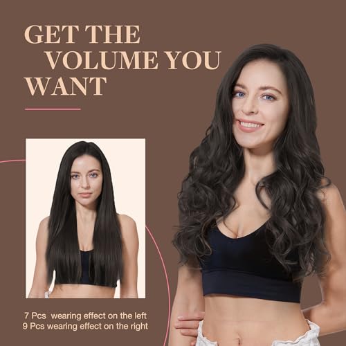 GOO GOO Adhesive Hair Extensions Natural Hair, 45 cm 150 g 9pcs, Real Natural Human Hair Extensions, 2 Dark Brown