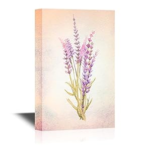 Leaf and Floral Canvas Wall Art - Abstract Purple Flower on Watercolor Style Background - Gallery Wrap Modern Home Art | Ready to Hang - 12x18 inches