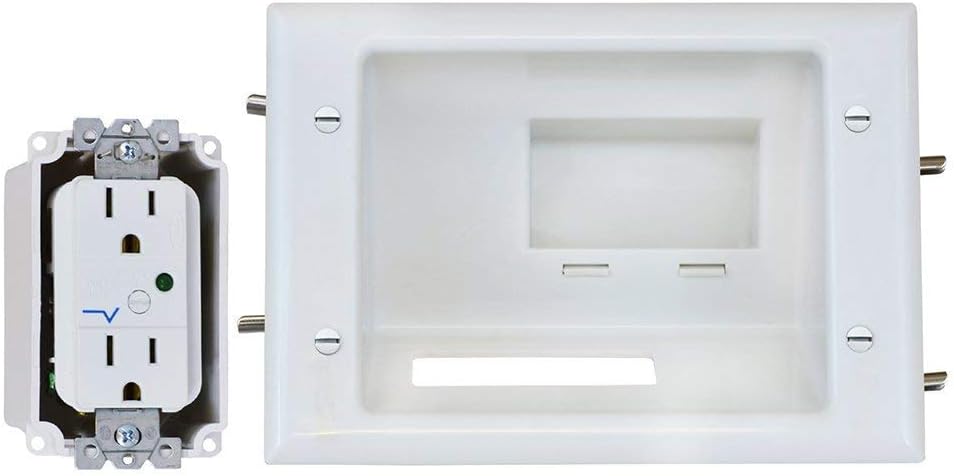 DataComm Electronics 45-0081-WH Recessed AV/HDMI Cable Conceal Plate with Dual Power Surge Suppressor