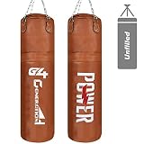 Punch Bag Brown Leather Look - 3.5 Ft Heavy Duty, 30kg Weight - For Boxing & Fitness Training-273960