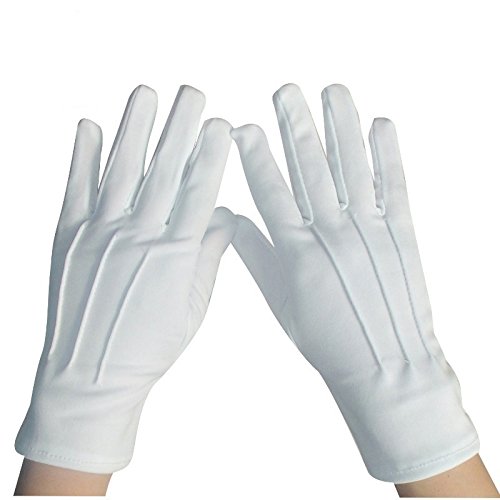MAKFORT White Gloves for Men And Women White Fancy Dress Gloves Coin Gloves Jewellery Inspection Gloves Slightly Stretchy,L