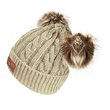 Infant Toddler Beanie Woolen Hat Pure Color Winter Twist Double Pom Pom Wool Knitted Cap for 0-3 Years Old