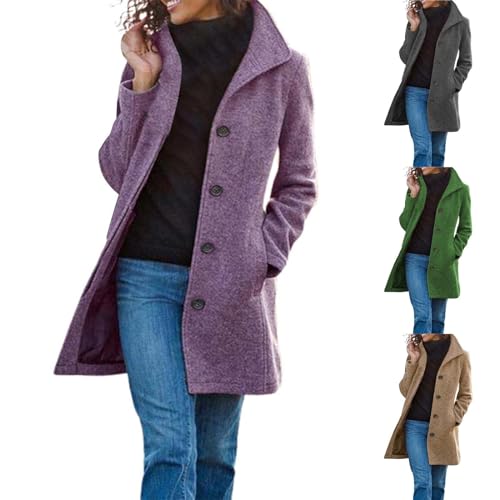 tacniseyw Winter Coats For Women UK Wool Blend Trench Coats Lapel Single Breasted Overcoat warm winter jackets ladies Thicken Mid Length Pea Coat Windproof Casual Outerwear With Pockets