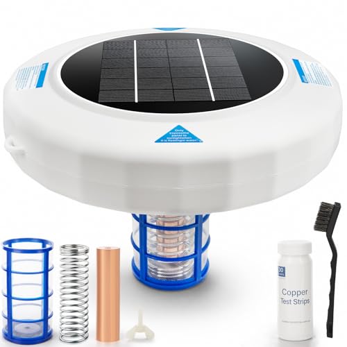 Upgraded Solar Pool Ionizer for Above Ground & Inground Pools Up to 45,000 Gallons – Easy Pool Maintenance with Oversized Solar Panel & Thick Copper Anode
