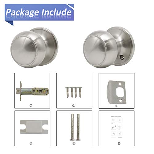 Door Knob Set of 5 Pack Passage Door Lock Brushed Nickel Interior Keyless Flat Door Knobs Handles Locksets - Thumbnail 3