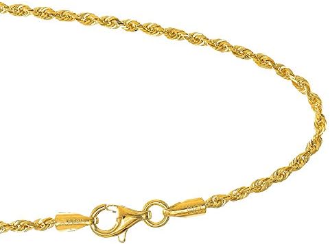 JewelStop 10k Solid Gold Yellow Or White 1.5 mm Diamond-cut Rope Chain Bracelet, Lobster Claw- 7" 8"