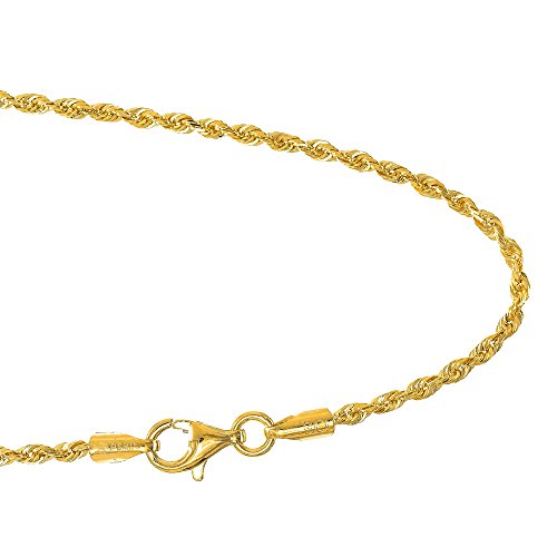 JewelStop 10k Solid Gold Yellow Or White 1.5 mm Diamond-cut Rope Chain Bracelet, Lobster Claw- 7" 8"