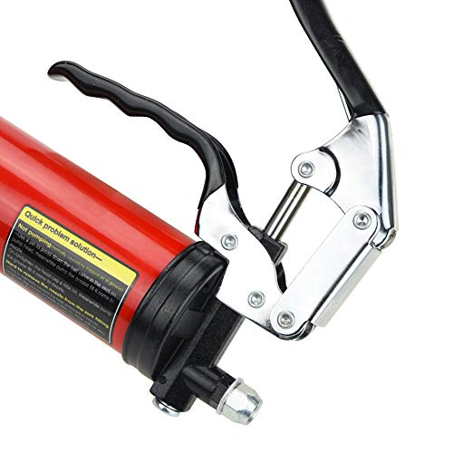 Motovecor Grease Gun, Heavy Duty Professional Premium Pistol 18 Inch Flex Hose, 6000 PSI 14.5 Oz 400cc Black & Red (Red(Upgrade)) - Thumbnail 4