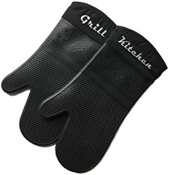KoDa Home Goods Silicone Oven Mitts - Heat Resistant to 500 Degrees - Potholder Gloves for Kitchen and Grill - Raised Slip Resistant Pattern - Quilted Cotton/Polyester Lining