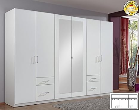 Armario ropero 709324 armario con espejo blanco 270 cm 6-puertas