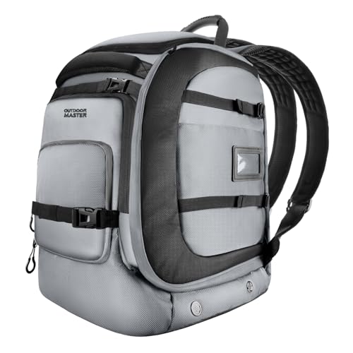 Borsa per stivali, 65L impermeabile da sci e snowboard, cuscino d'aria, cuscinetto a spalla, borsa da sci, zaino da viaggio per caschi da sci, occhiali e accessori da uomo e donna, grigi
