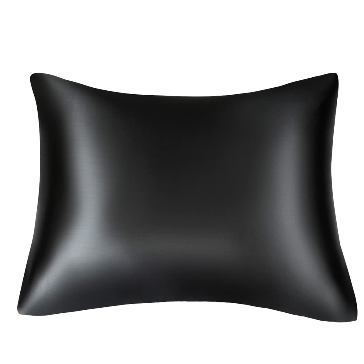 FLCA 100% Mulberry Silk Charmeuse Silk Pillowcase Both Sides Silk Pillow Shams Cover for Skin Health with Hidden Zipper (Black, Standard)