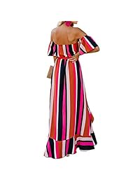 Vestido de playa para mujer, sin espalda, vestido de verano a rayas, vestido sexy, colorido, profundo con rayas en V, vestidos de arcoíris