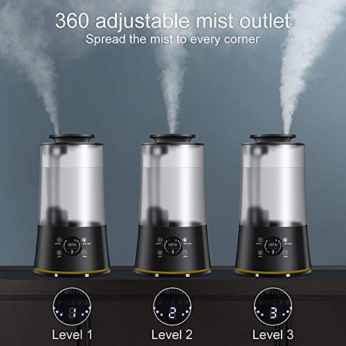 Yolife Top Fill Humidifiers Ultrasonic Cool Mist Humidifier for Bedroom Home Baby with Timer 3 Mist Levels Whisper Quiet Auto Shut Off 4L Large Open Water Tank Touch Screen with Remote