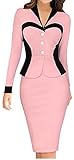 LUNAJANY Women's Lapel Colorblock Faux Twinset Fitted Wear to Work Office Dress