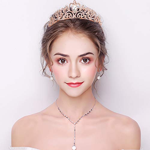 Didder Rose Gold Crystal Tiara Crown Headband Princess Elegant Crown with combs for Women Girls Bridal Wedding Prom Birthday Party - Thumbnail 2