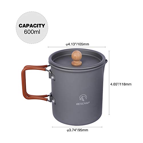 REDCAMP 600ml Aluminium Camping Cup Coffee Pot with Foldable Handle, Lightweight Camping Coffee