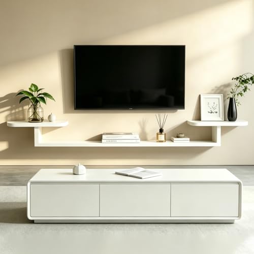 Repisas Flotantes para TV 120 cm - Mueble Flotante para TV con 2 Estantes Abiertos, Repisa Pared Montada Estantería Televisor, Ahorro de Espacio, Soporta 32 kg, Diseño Moderno Minimalista (Blanco)